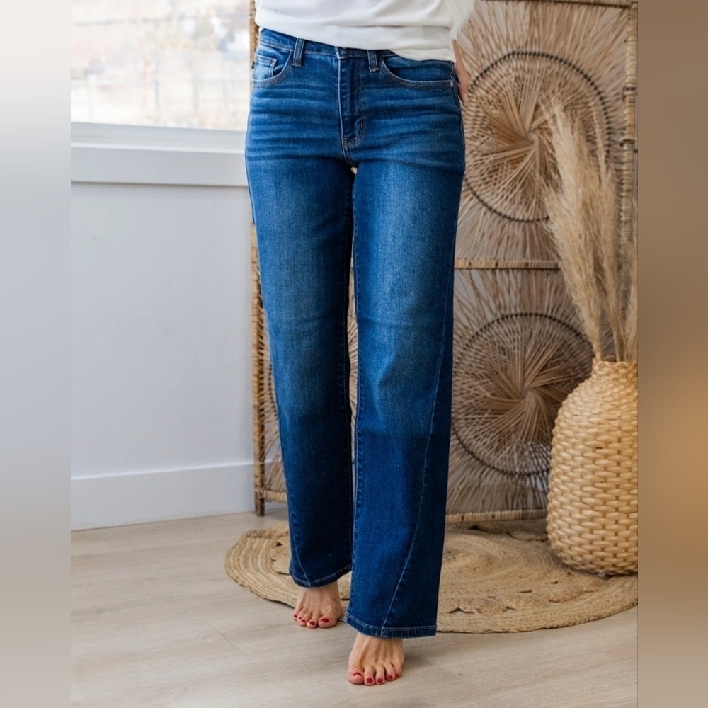 Judy Blue MR Dark Wash Straight Leg Side Seam Detail Jeans Classic 9/29 NEW - Picture 12 of 14